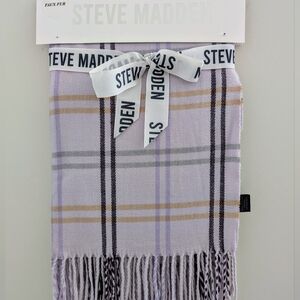 STEVE MADDEN Preppy Plaid Oversized Scarf Wrap Shawl Lilac Lavender Caramel NWT